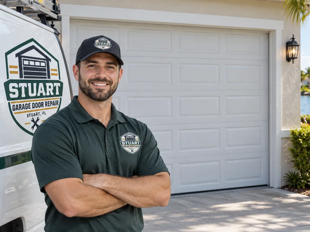 Garage door closed evenly with consistent panel spacing after service